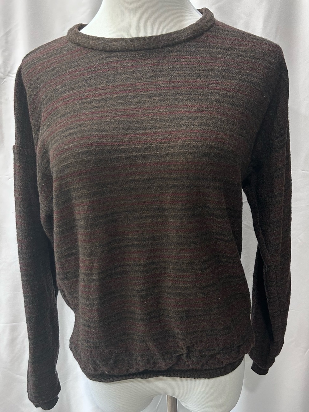 Alfani 100% Fine Merino Wool Striped Long Sleeve Sweater Brown Women’s Large VTG